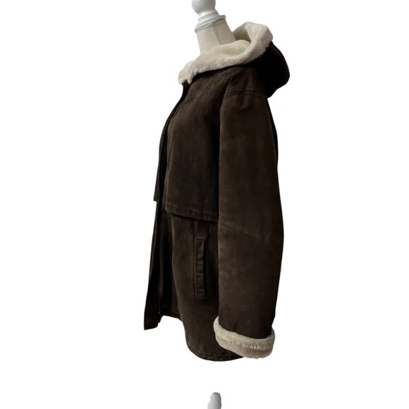 Marvin Richards Brown Rustic Luxe Shearling Suede Hooded Penny Lane Coat Size M - Picture 4 of 7